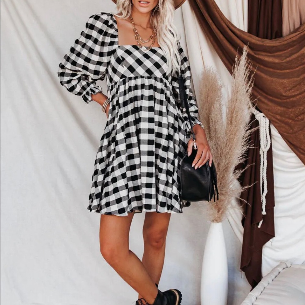 Pocketed Gigham Babydoll Dress